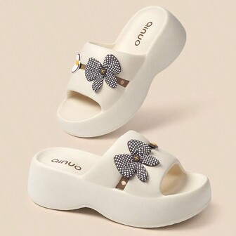 女士户外拖鞋，超厚底时尚沙滩拖鞋，舒适厚底，时尚一脚蹬室内/户外家居拖鞋，防滑浴室拖鞋，娇小女性的高跟增高鞋