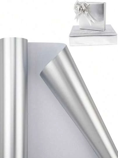 1卷哑光金属质感包装纸，纯色礼品包装纸，优雅银色礼品包装纸，完美适用于婚礼、情人节、生日、圣诞节、婴儿派对、DIY花束等场合，金属质感圣诞礼品包装纸，纯色图案，10米/32.8英尺派对礼品包装纸
