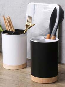 1pc Kitchen Utensil Storage Caddy With 3 Compartments, Removable Draining Rack, Chopstick Holder - Multicolor - View 4