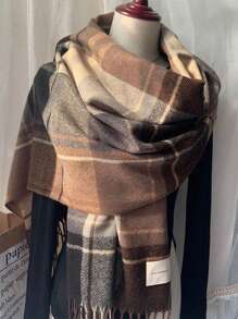 1pc Women's Fashion Korean Plaid Scarf, Autumn And Winter Warm Fashion Fringe Student Scarf, Thick Long Scarf For Male Couple Shawls,