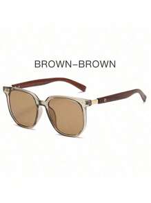 Men's Premium Retro Square Frame Fashion Glasses With Thick Faux Wood-Grain Temples, Stylish & Versatile Fashion Glasses For Party, Daily Wear, Travel & Holiday