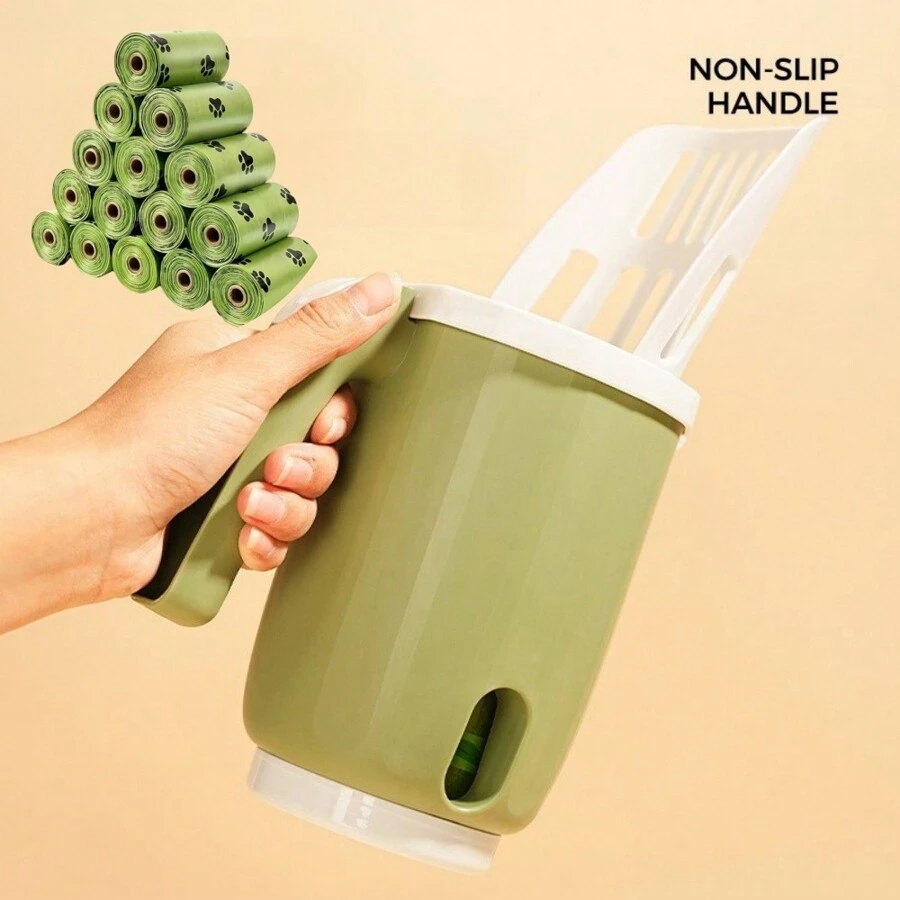 Cat Litter Scoop With Removable Trash Bag Holder - Plastic Shovel With Splash Guard, Convenient For Cleaning Litter Box - Suitable For All Cat Breeds (Random Trash Bag Style)