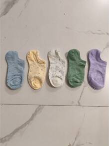 5 Pairs Women's Low Vamp Boat Socks, Thin With Yarn Striped Design, Non-Slip And Invisible Socks, Suitable For Any Season, Random Colors