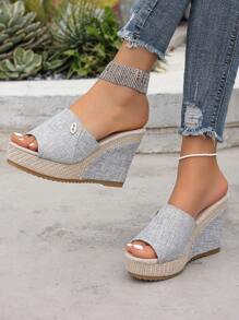 Fashionable Women Platform Wedge Sandals, Slip On Waterproof Peep-Toe Slippers, Available In Black, Coffee, Burgundy, Light Yellow, Grey Colors