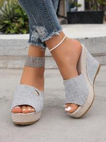 Fashionable Women Platform Wedge Sandals, Slip On Waterproof Peep-Toe Slippers, Available In Black, Coffee, Burgundy, Light Yellow, Grey Colors