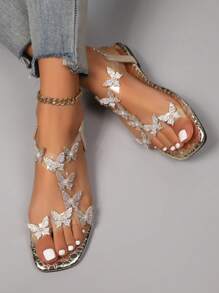 Women'S Summer Bowknot & Rhinestone Elegant Flat High Heel Peep Toe Sandals & Slippers For Women, Bohemian Party Shoes