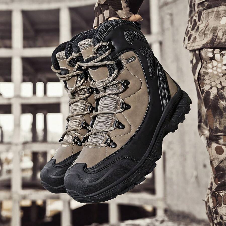Women's Men's Lace Up Tactical Boots For Casual Outdoor Hiking Mountaineering And Anti Slip Training - Khaki - View 1