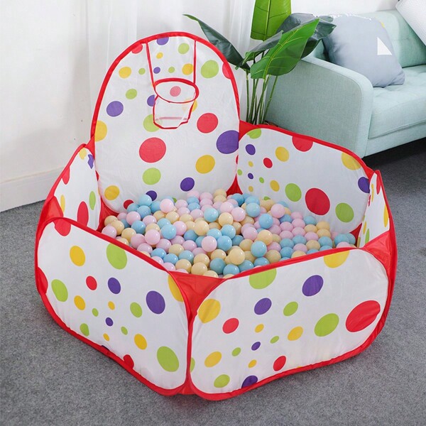 1pc Foldable Children's Indoor/Outdoor Play Tent With Ocean Ball Pool & Basketball Hoop, Baby Activity Ball Pit Toy