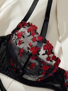性感内衣1套黑色小刺绣情趣内衣套装 - 黑色 - 查看 4