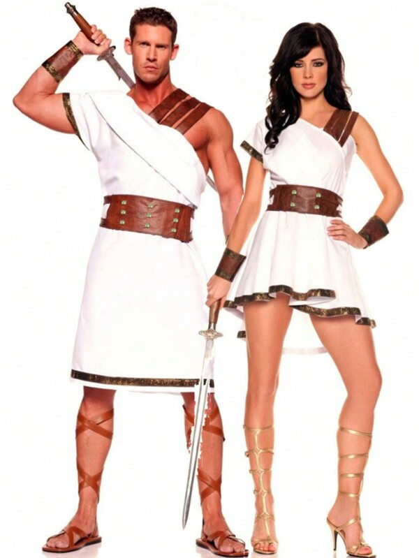 3pcs Set Warrior Outfit Including Dress, Belt, & Arm Sleeves, Unisex Greek Goddess/Roman Soldier Cosplay Costume Halloween