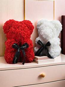 2/1 Pc, 9.25*15.5inch Rose Teddy Bear Decoration, Miniature Foam Bear Cute Home Decor, Romantic Artificial Flower Design, Suitable For Valentine's Day, Wedding, Birthday, Window Display, Desktop Decor, Perfect Gift For Family & Friends Gifts Graduation