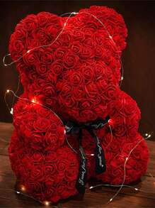 2/1 Pc, 9.25*15.5inch Rose Teddy Bear Decoration, Miniature Foam Bear Cute Home Decor, Romantic Artificial Flower Design, Suitable For Valentine's Day, Wedding, Birthday, Window Display, Desktop Decor, Perfect Gift For Family & Friends Gifts Graduation