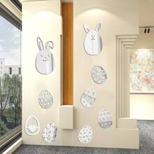 9pcs Easter Bunny & Egg Acrylic Mirror Stickers "Happy Easter" 3D Holiday Wall Decor Birthday - Multicolor - View 8