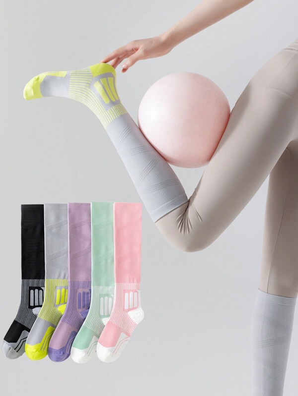 1 par de calcetines de compresión funcionales para pantorrillas de mujer, calcetines largos profesionales de atletismo, fitness, running y saltar la cuerda con acolchado