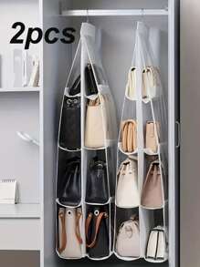 1 pezzo/2 pezzi Organizer salvaspazio con 1/6/8 scomparti, organizer multistrato portatile per borse e borsette da appendere nell'armadio, supporto per borse, design pieghevole per una facile conservazione quando non in uso, facile da trasportare, organizer per portafogli, scaffale per borse, forniture scolastiche, accessori scolastici, decorazione per la stanza, decorazione per la casa, organizer per studenti universitari, adatto per camere da letto, soggiorni, corridoi, armadi o scaffali, ecc.