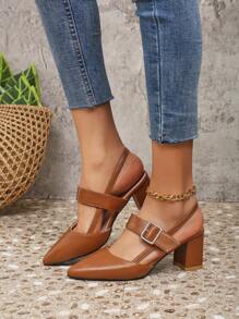 秋冬女士高跟鞋，2025春夏新款粗跟时尚百搭尖头舒适套脚穆勒高跟凉鞋，优雅派对风