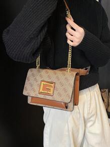 1pc Bolsa Bolsa 2024 Nova Moda Cor Sólida Coringa Quadrado Retro Impresso Corrente Bolsa Mensageiro 2024 Nova Moda Ocidental Bolsa de Ombro Bolsa de Axila Bolsa Mensageiro Bolsas
