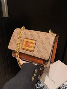 1pc Bolsa Bolsa 2024 Nova Moda Cor Sólida Coringa Quadrado Retro Impresso Corrente Bolsa Mensageiro 2024 Nova Moda Ocidental Bolsa de Ombro Bolsa de Axila Bolsa Mensageiro Bolsas