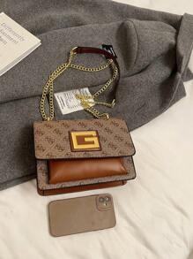 1pc Bolsa Bolsa 2024 Nova Moda Cor Sólida Coringa Quadrado Retro Impresso Corrente Bolsa Mensageiro 2024 Nova Moda Ocidental Bolsa de Ombro Bolsa de Axila Bolsa Mensageiro Bolsas