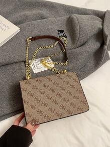 1pc Bolsa Bolsa 2024 Nova Moda Cor Sólida Coringa Quadrado Retro Impresso Corrente Bolsa Mensageiro 2024 Nova Moda Ocidental Bolsa de Ombro Bolsa de Axila Bolsa Mensageiro Bolsas
