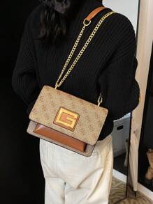 1pc Bolsa Bolsa 2024 Nova Moda Cor Sólida Coringa Quadrado Retro Impresso Corrente Bolsa Mensageiro 2024 Nova Moda Ocidental Bolsa de Ombro Bolsa de Axila Bolsa Mensageiro Bolsas