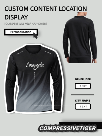 T-shirt manches longues personnalisé dégradé ombré pour hommes - T-shirt manches longues personnalisable avec nom, équipe, ville et numéro, maille respirante et séchage rapide. Peut être offert en cadeau, style , mode, hipster, casual, minimaliste chic, personnalisé, customisé, unique, costumes pour hommes, capsule dressing, style de base/urbain pour hommes, idéal comme cadeau pour lui, petit ami, famille, amis, pour anniversaires, vacances/jours fériés, école/compétition, sports/escalade