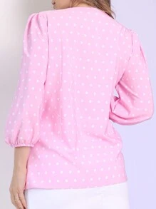 LAN FASHION Women's Polka Dot Blouse 3/4 Sleeve Crepe Fabric - 淺粉色 - 查看 4