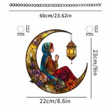 1 pieza Disco decorativo colgante con forma de luna de acrílico con cadena, crea un ambiente festivo para ventanas, letreros de puertas, regalo perfecto para familiares, amigos y mayores - Multicolor - Ver 5
