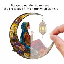 1 pieza Disco decorativo colgante con forma de luna de acrílico con cadena, crea un ambiente festivo para ventanas, letreros de puertas, regalo perfecto para familiares, amigos y mayores - Multicolor - Ver 12