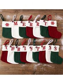 1pc Christmas Decorations Christmas Sock Hangings Red/White-Green Wool Knitted Sock Hangings Christmas Socks Letter Socks Snowflake Socks Christmas Tree Garland Hangings, Christmas Tree Decor, Christmas Decor, Christmas Tree Ornament Decor,Christmas