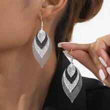 1 Pair Bohemian Style Exaggerated Hollow Multilayer Leaf Shaped Earrings, In Gold, Green And Black, Suitable For Women Daily Wear, Gift For Mom, Sister, Girlfriend