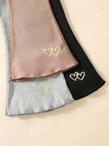 3pcs/Set Young Girl Solid Color Elastic Waist Ribbed Leggings, Flare Leg Pants, Spring/Autumn - Multicolor - View 3