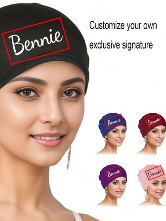 1pc Customizable Name/Pattern Solid Color Simple Elastic Head Wrap, Casual Hat Scarf Neck Warmer Chemo Cap Home Bathroom Decor Summer Back To School