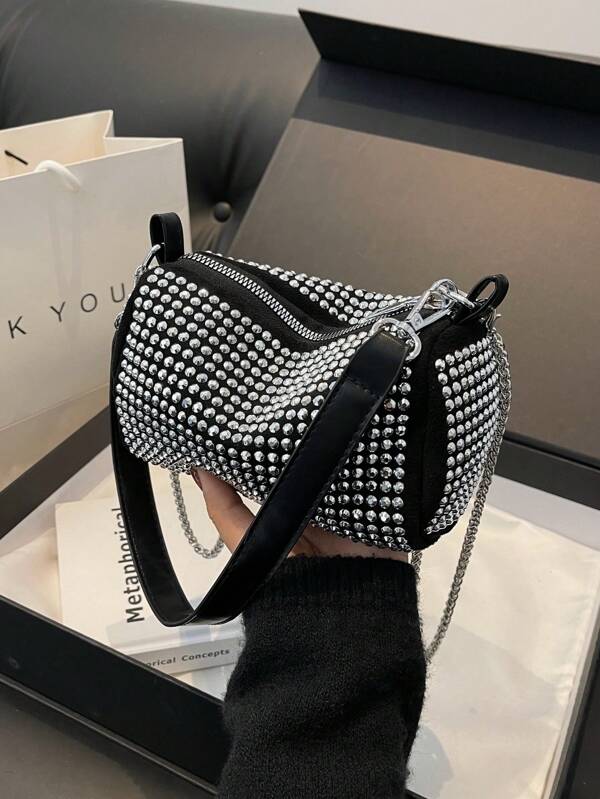 Shiny Rhinestone Decor Fashion Chain Shoulder Handbag