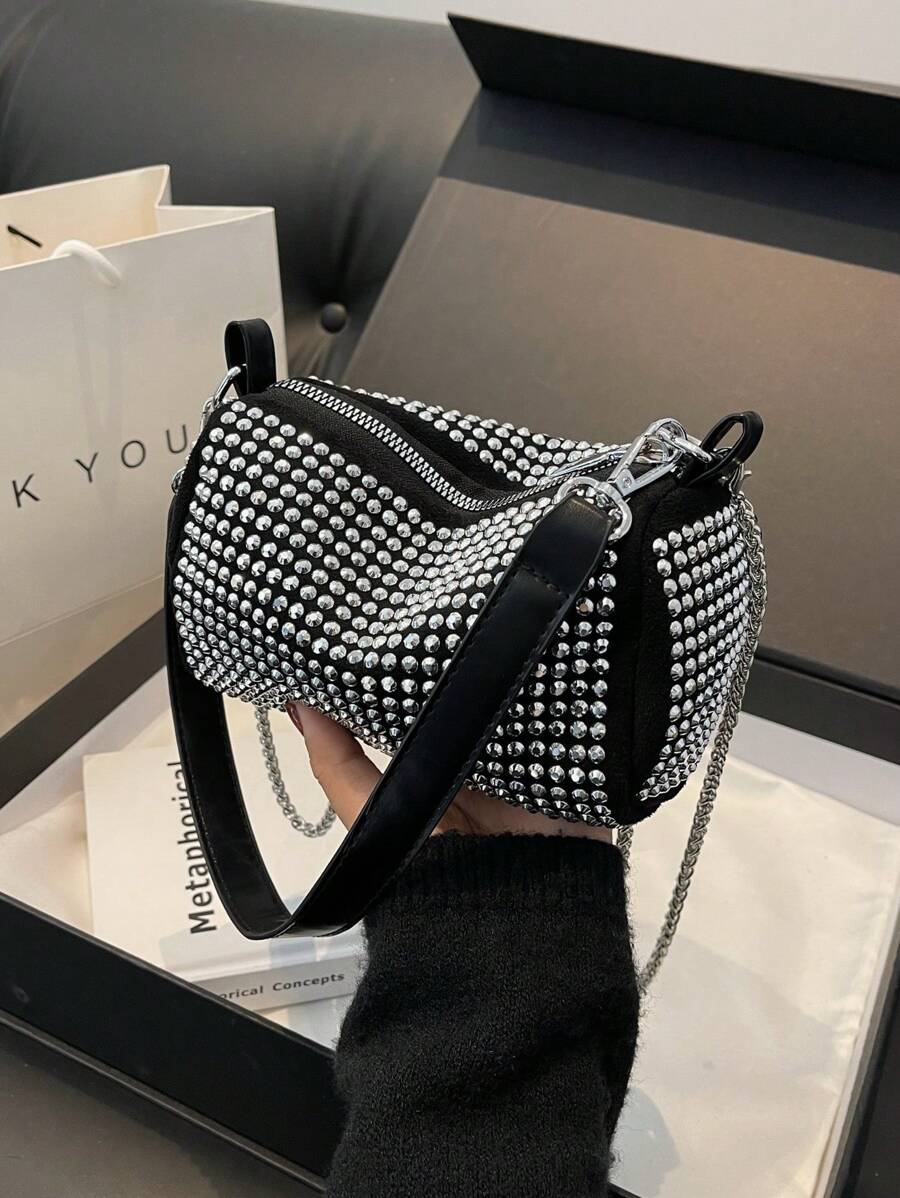 Shiny Rhinestone Decor Fashion Chain Shoulder Handbag