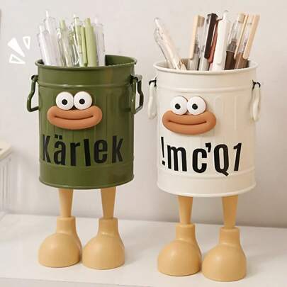 1pc Cartoon Design Metal Pen Holder - Large Capacity Desk Organizer Box, Lightweight, Painted, DIY Assembly, Tension Support, Portable, Suitable For All Occasions, Cute Animals,Back To School,School Supplies,Pencil Case,Pencil Pouch,School Bag