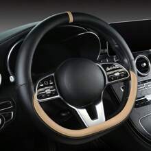 1pc Black Full Grain Nappa Leather Color Changing D-Type Car Steering Wheel Cover (Inner Diameter 38cm) - Pink - View 5