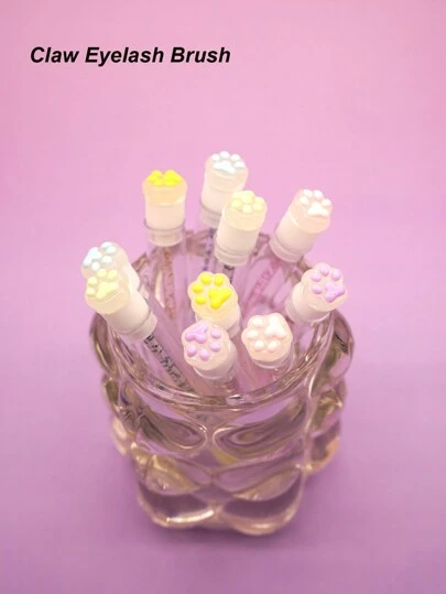 1/2/3/4pcs Cute Cat Paw Eyelash Brushes, Eyebrow Brushes, Eyelash Extension Tools, Portable For Travel, Kitty Paw Makeup Brushes