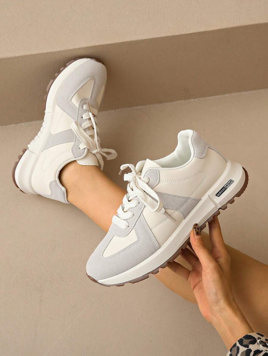 Women's Casual Sneakers, New Soft Sole Non-Slip Lace-Up Comfortable Everyday Wear Versatile, Outdoor Casual White Shoes, Spring/Autumn