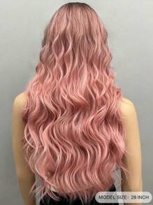 Perruque synthétique à mèches papillon de 26 pouces, perruque bouclée longue rose avec franges, cheveux en fibre synthétique, perruque de remplacement de cheveux pour femmes et filles, perruque synthétique sans dentelle