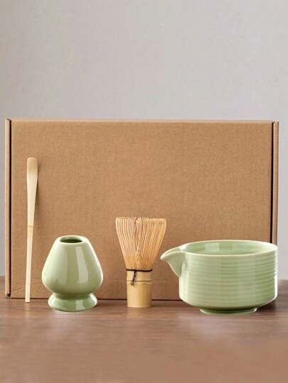 1pc/3pcs/4pcs Ceramic Matcha Accessories Set, Includes Matcha Bowl, Matcha Whisk, Matcha Cup, Stirrer For Matcha Preparation, Pastry Making, Beverage Mixing, Japanese-Style Gift Box Matcha Tea Ceremony Set, Song Dynasty Matcha Whisking Tool Set Back To School