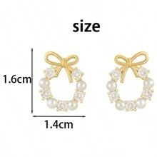 2 Pairs Diamond, Pearl & Bow Decorated Unique Circle Earrings, Suitable For Women Day-To-Day Wear