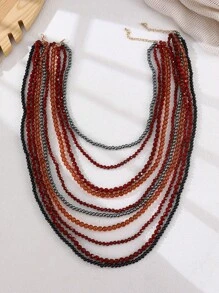 Conjunto de 2 peças de colar longo com contas de acrílico boêmio europeu e americano, moderno para usar com suéteres no outono/inverno