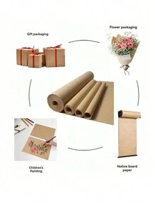 1 rollo de papel de regalo marrón/blanco, adecuado para hacer figuras de cumpleaños DIY, empaquetado de regalos florales, papel de regalo multiusos - Multicolor - Ver 1