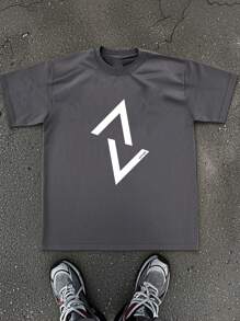 Tween Boy 2025 New Summer Casual Letter Print Dark Grey Round Neck Short Sleeve T-Shirt, 1 Piece