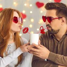 24pcs Valentine's Day Decoration Props Heart-Shaped Disposable Paper Drinking Straws