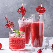 24pcs Valentine's Day Decoration Props Heart-Shaped Disposable Paper Drinking Straws