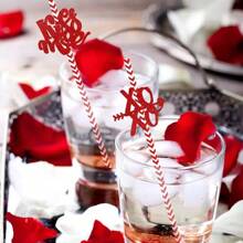 24pcs Valentine's Day Decoration Props Heart-Shaped Disposable Paper Drinking Straws