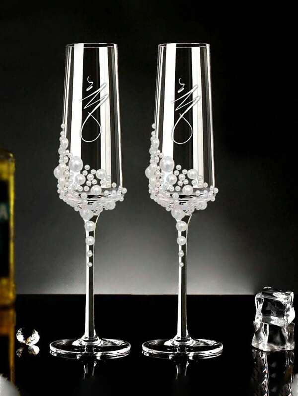 1pc Premium Handmade Crystal Glass Pearl Decor Wedding Champagne Flute