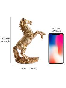 1pc Resin Material Vintage Style Golden Foil Jumping Horse Figurine Decoration For Desk, Office, Hotel - Gold - View 5